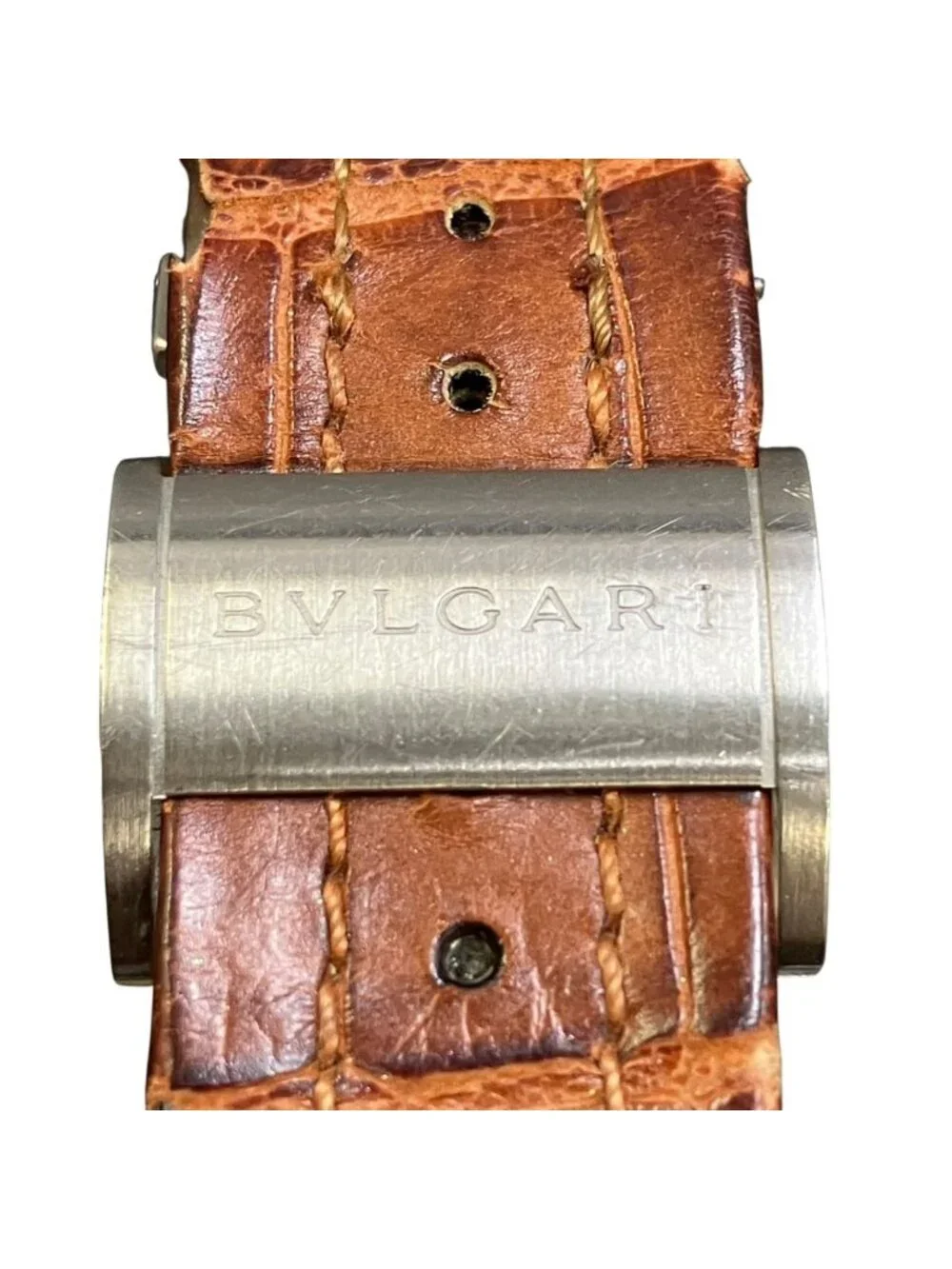 Bvlgari Ergon Watch SS Leather Automatic Winding Black Dial